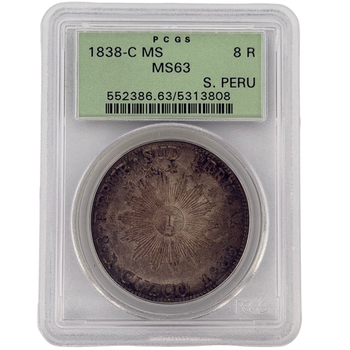 1838-C South Peru 8 Reales Silver PCGS MS63 — Cuzco Mint