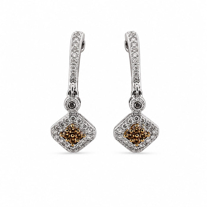 Two-Tone Gold Diamond Halo Dangle Hoop Earrings, 1/2 ct Total Weight