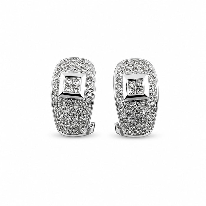 Gold Diamond Earrings, 1ct Total Weight, Princess & Round Cut, 6.4 Grams