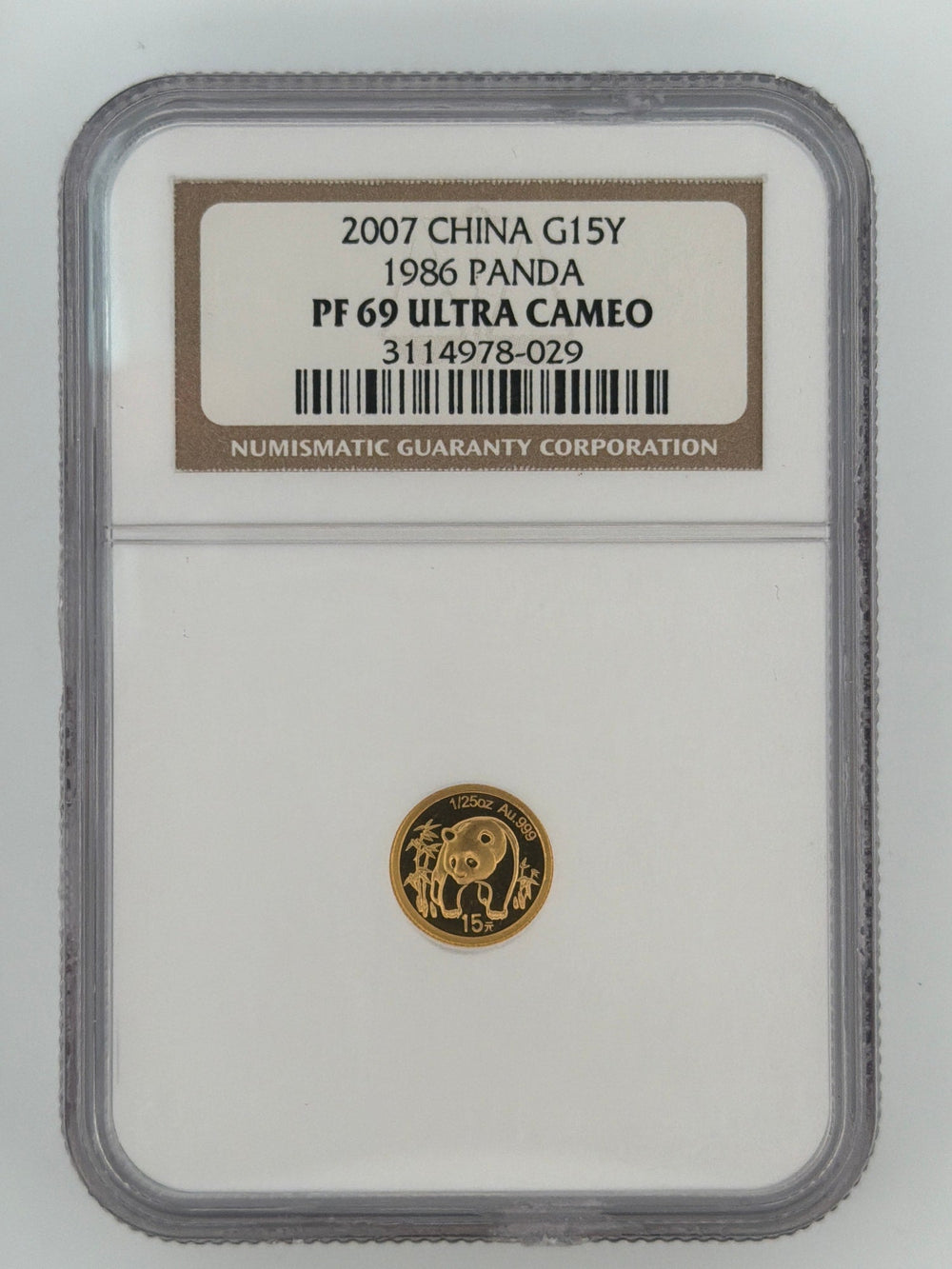 2007 China 1/25 oz Gold Panda 1986 Design 15 Yuan NGC PF69 Ultra Cameo