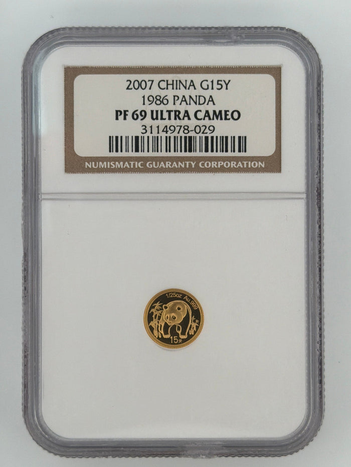 2007 China 1/25 oz Gold Panda 1986 Design 15 Yuan NGC PF69 Ultra Cameo