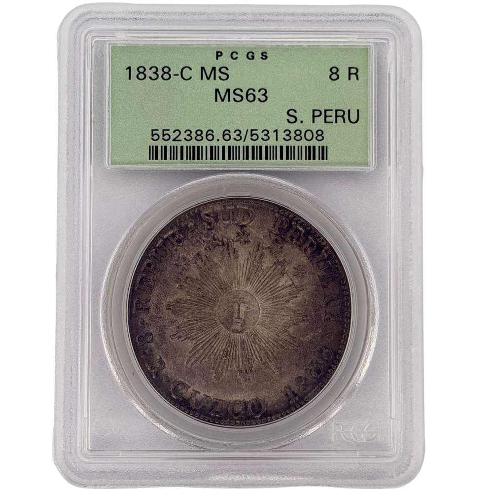 1838-C South Peru 8 Reales Silver PCGS MS63 — Cuzco Mint